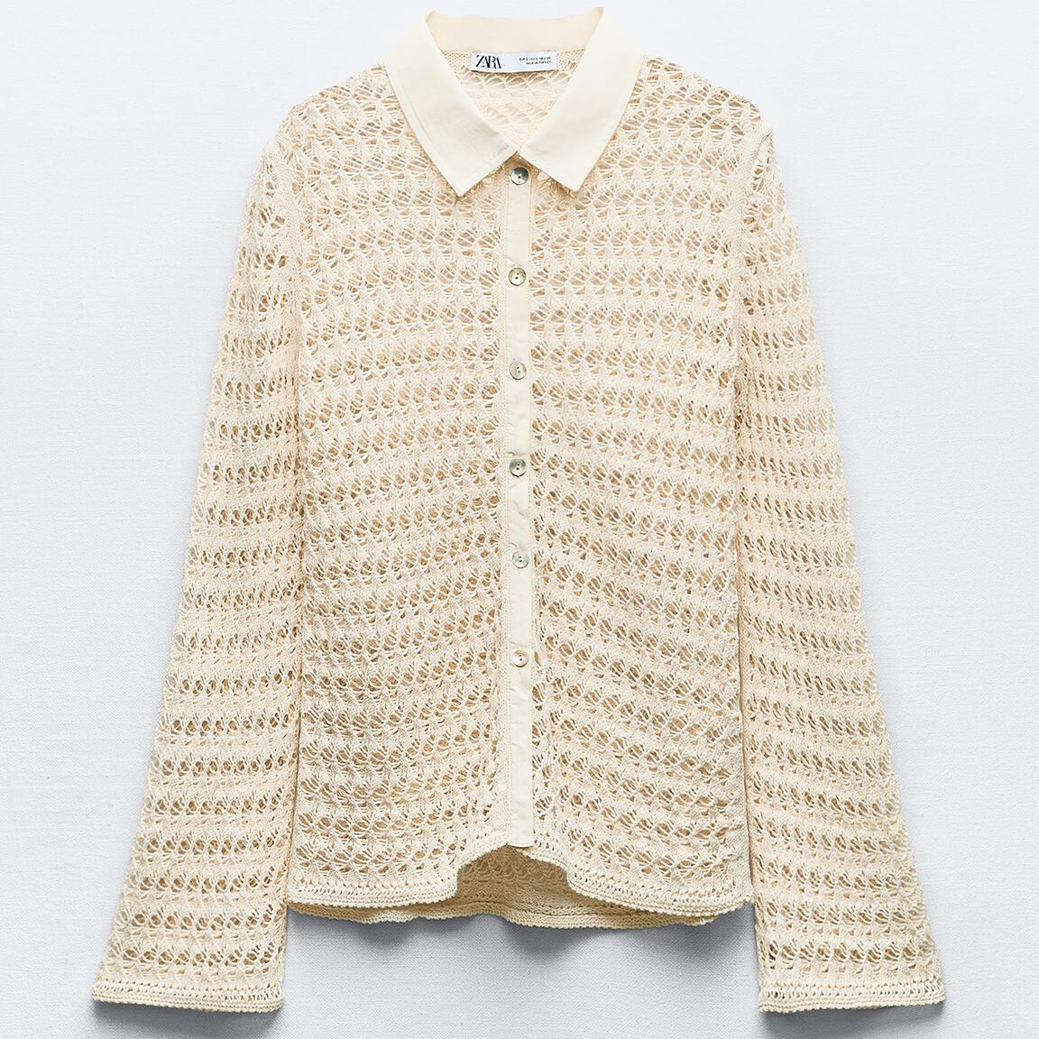 

Кардиган Zara Pointelle Knit Polo, светло-бежевый