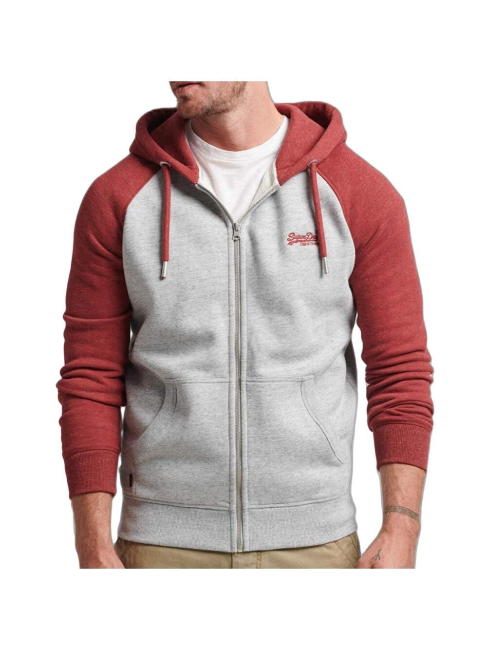 

Толстовка на молнии и капюшоне из натурального хлопка Superdry, серый