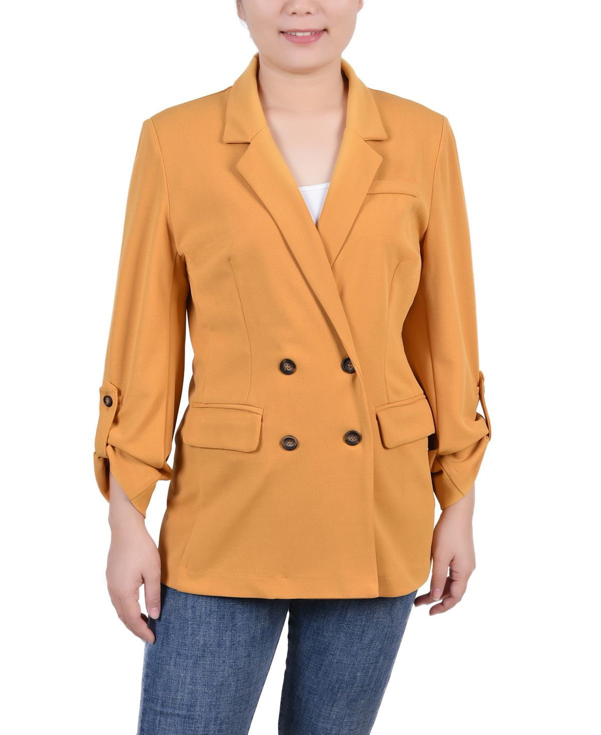 цена Двубортный креповый пиджак Petite с длинными рукавами NY Collection