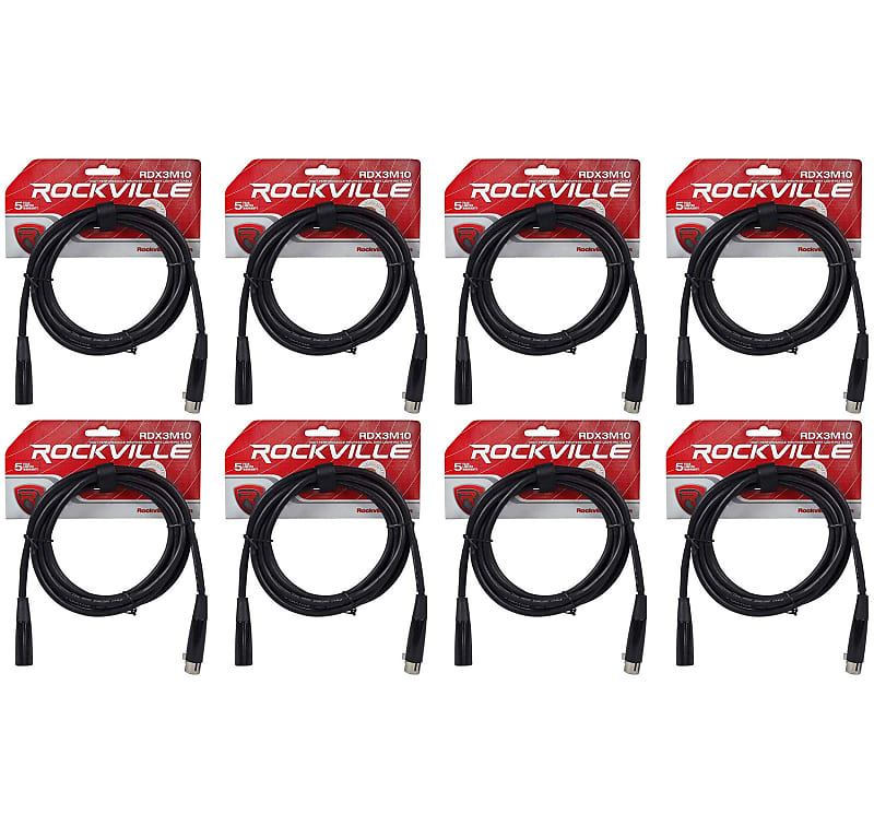 цена (8) Rockville RDX3M10 10-футовые 3-контактные кабели освещения DMX, 100 % OFC, гнездо 2, штекер (8) RDX3M10