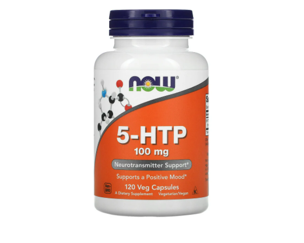 5-гидрокситриптофан NOW Foods 100 мг, 120 вегетарианских капсул happy healthy hippie наполненный радостью поддерживает позитивное настроение 60 растительных капсул