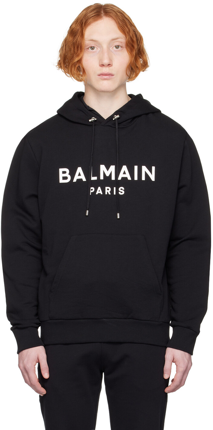 

Черный худи с принтом Balmain