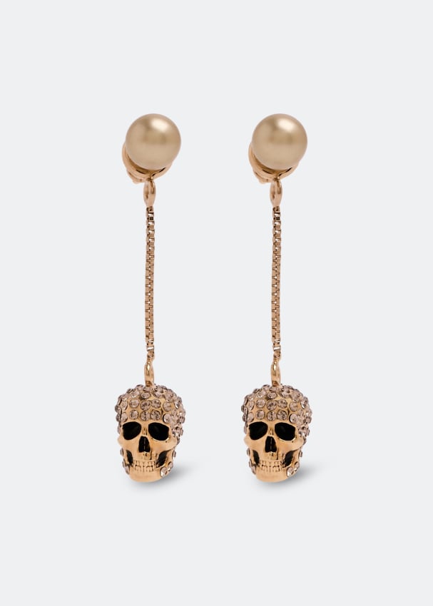 Серьги ALEXANDER MCQUEEN Pave skull chain earrings, золотой alexander mcqueen плетеный браслет с черепами и жемчужными бусинами