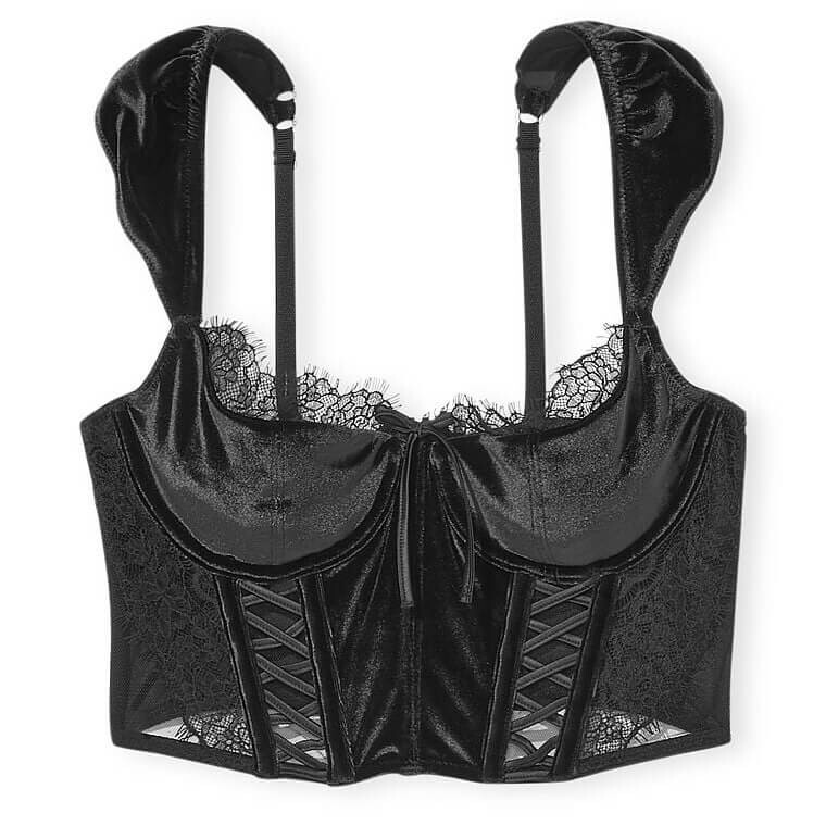 

Корсетный топ Victoria's Secret Dream Angels Lace & Velvet Cap-Sleeve, черный