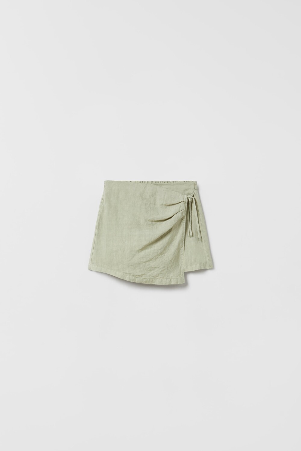 

Льняная юбка с деталью внахлест Zara, светлый хаки