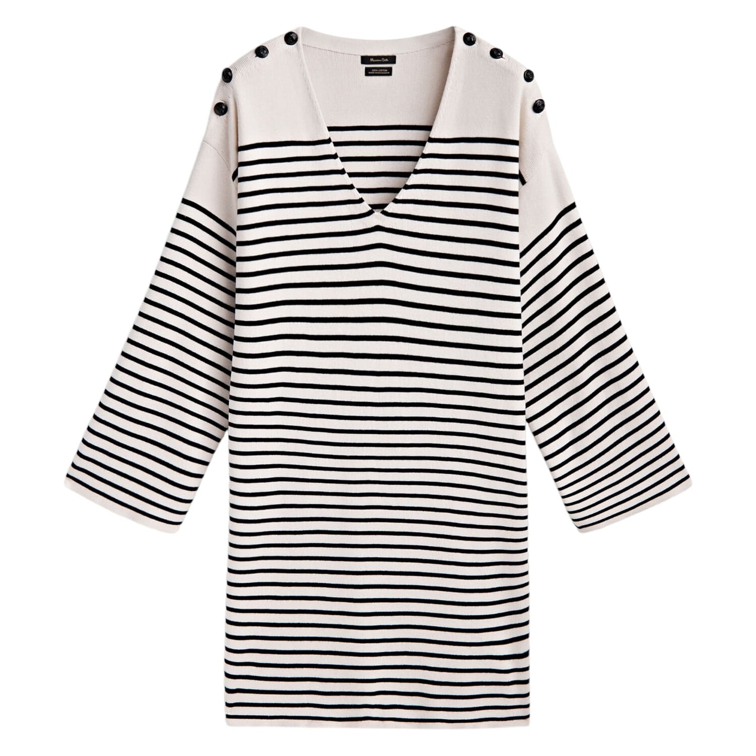 

Платье Massimo Dutti Short Striped Knit With Button Detail, белый/темно-синий