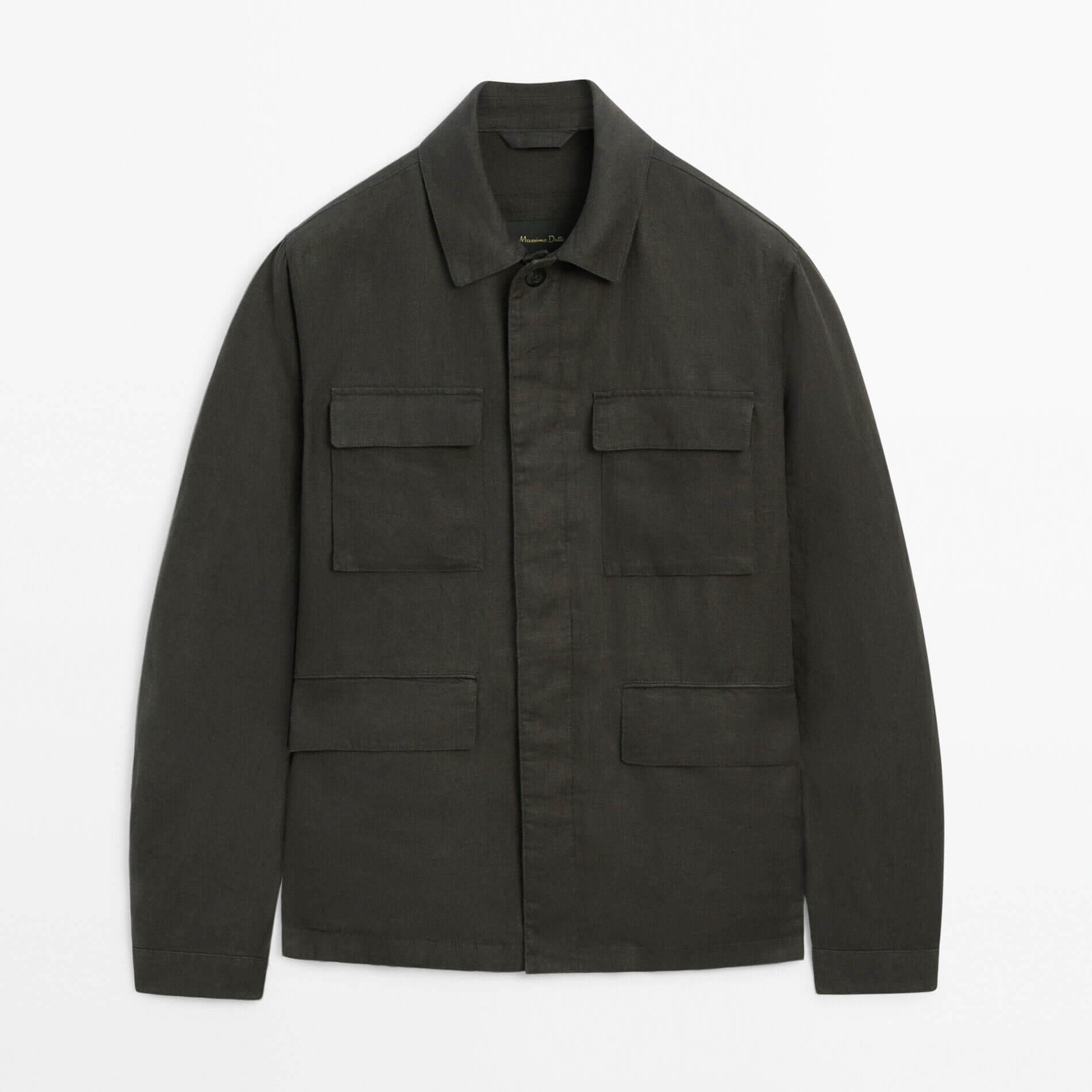 куртка zara technical with pockets серовато коричневый Куртка Massimo Dutti 100% Linen With Pockets, серовато-зеленый
