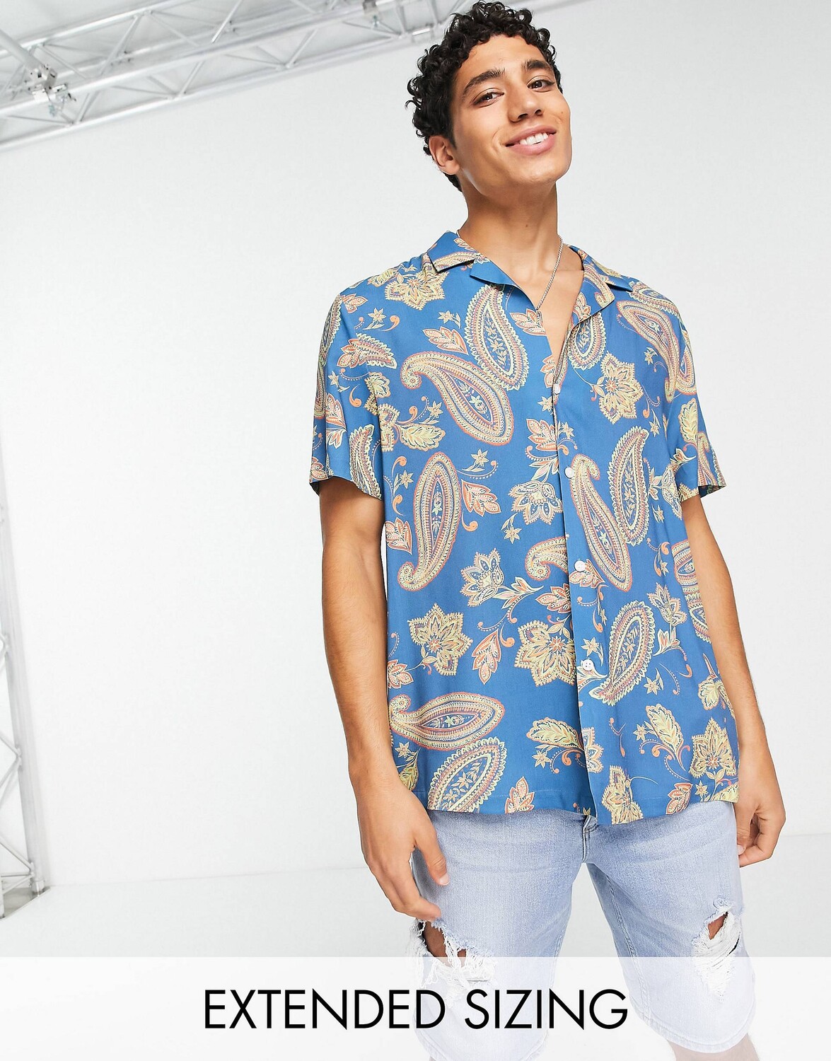 

Свободная рубашка синего цвета с принтом пейсли ASOS DESIGN