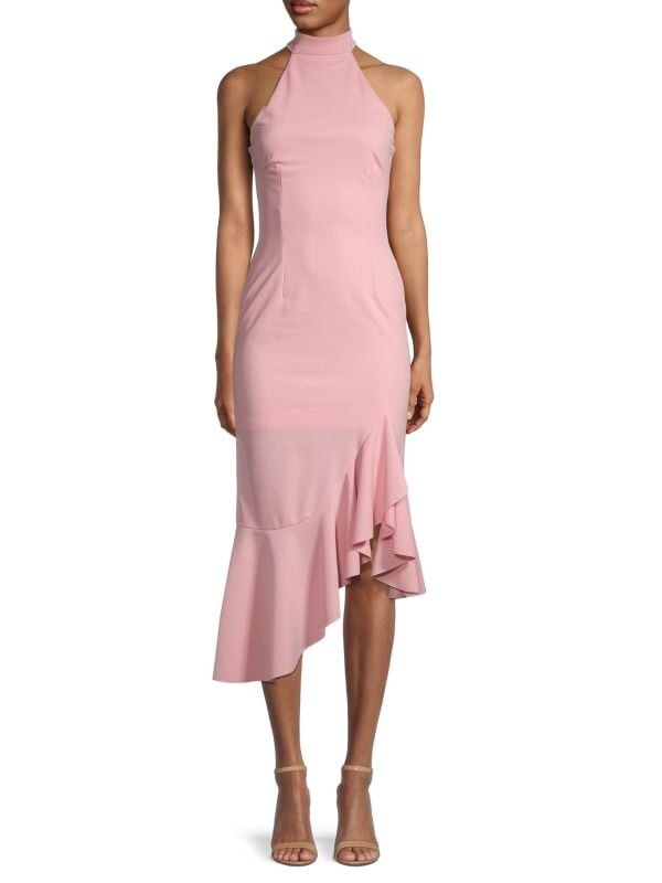 

Платье The fashion poet с высоким воротником и оборками, розовый