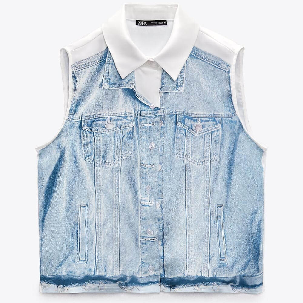 

Рубашка Zara Satin Denim Print, голубой
