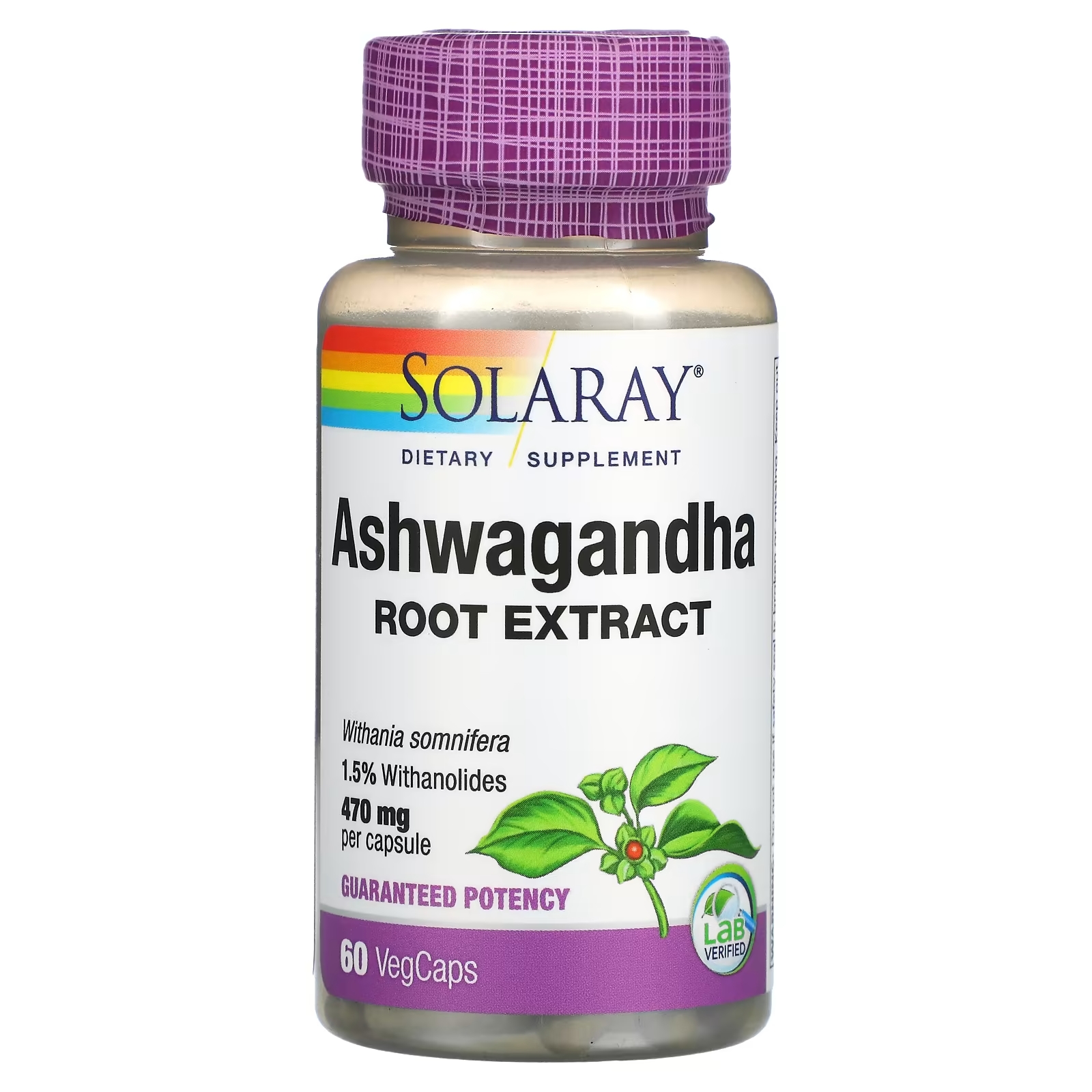 Solaray Ашваганда 470 мг, 60 вегетарианских капсул улучшенная формула лютеина для глаз 24 мг 60 вегетарианских капсул solaray