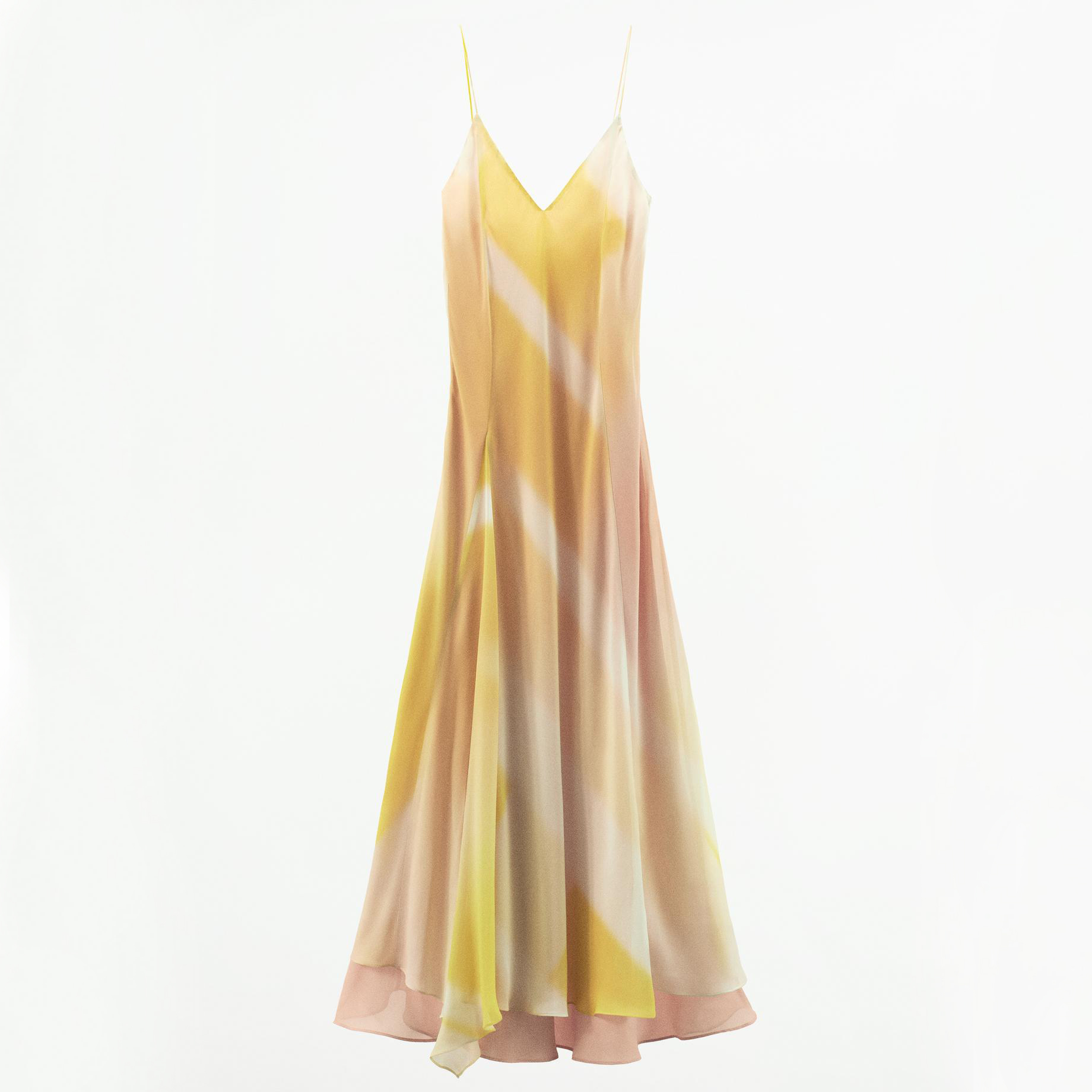 Платье Zara Printed Camisole, экрю/желтый женское длинное платье без рукавов ажурное платье с принтом v образным вырезом разрезом подолом и открытыми плечами лето 2023