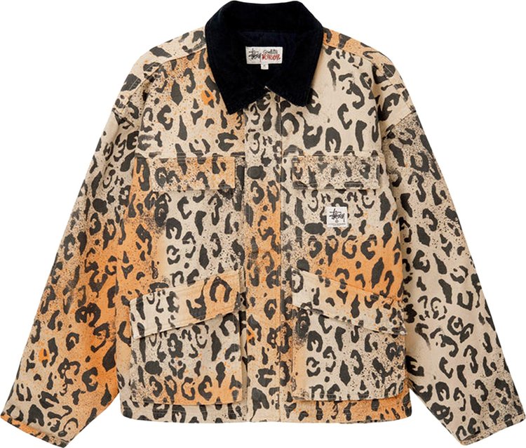Куртка Stussy Washed Canvas Shop Jacket 'Leopard', коричневый