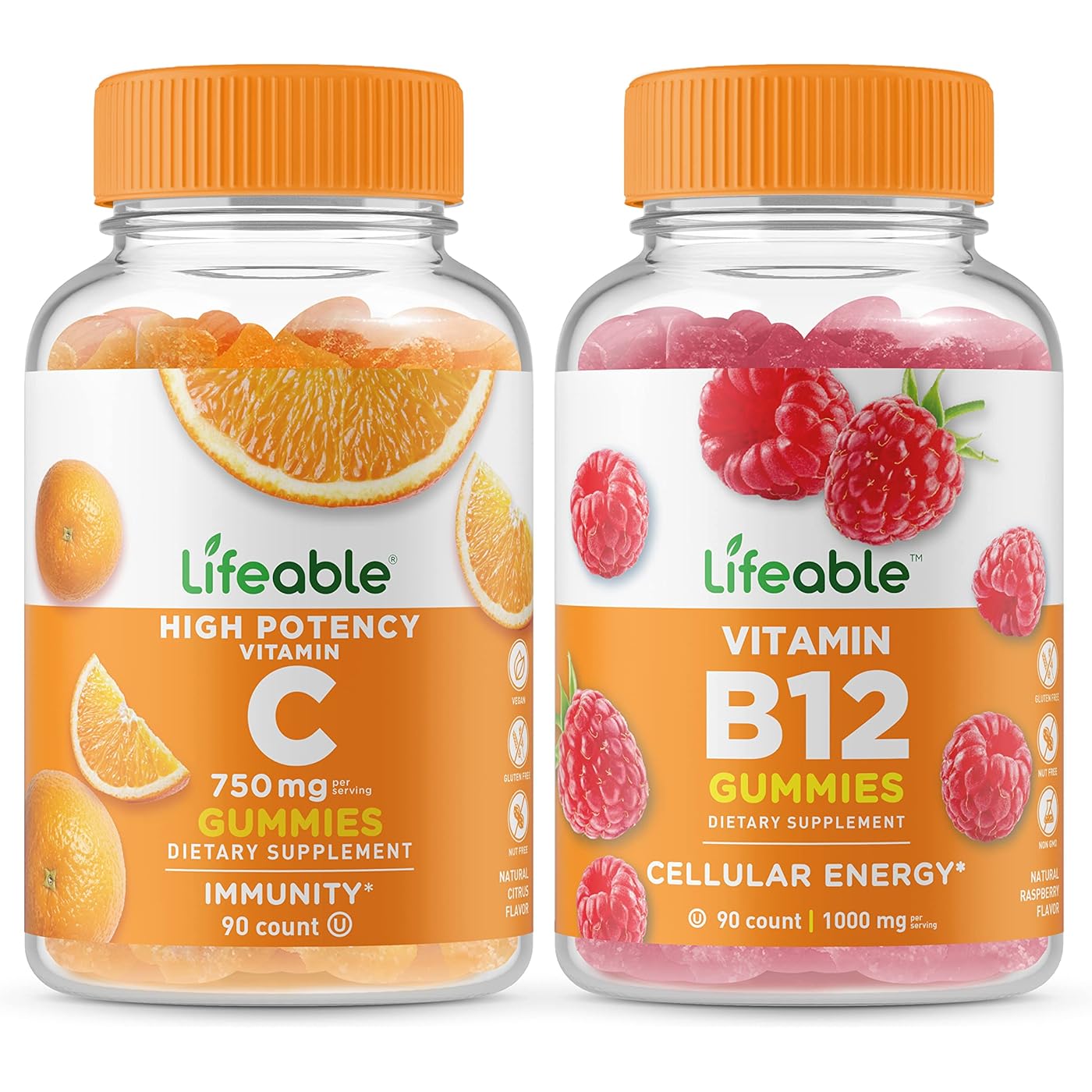 Набор витаминов Lifeable Vitamin C 750 mg & Vitamin B12, 2 предмета, 90 таблеток