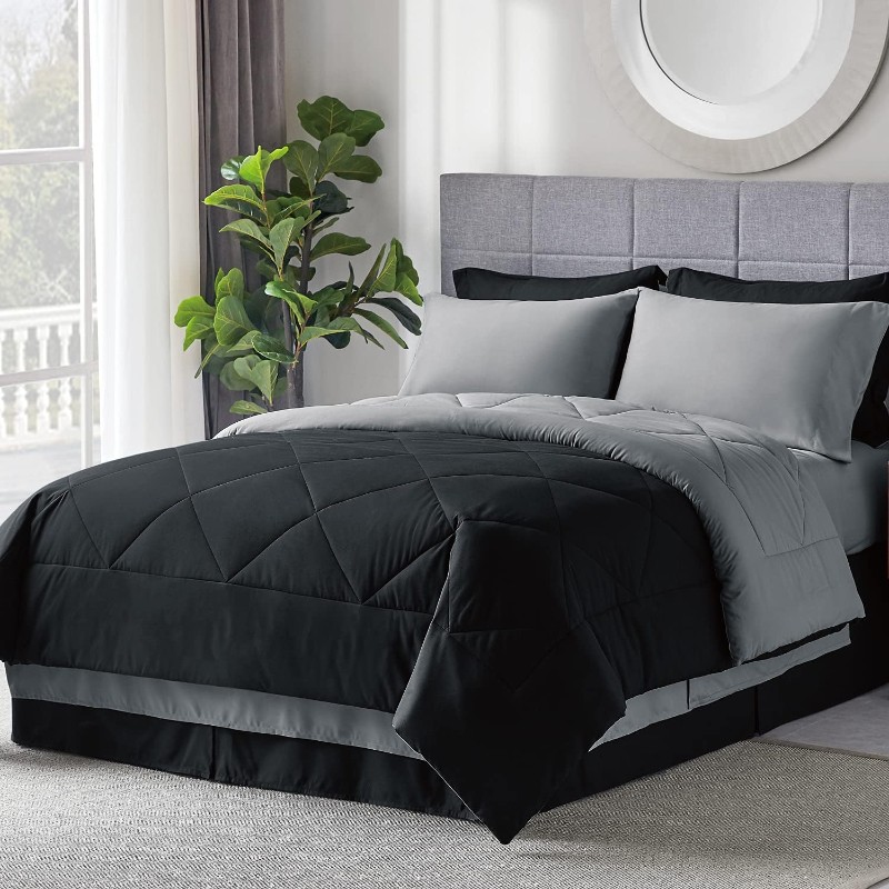 Комплект двуспального постельного белья Bedsure King, 7 предметов, черный фланелевое флисовое одеяло kaopey легкое удобное плюшевое одеяло из микрофибры для кровати дивана