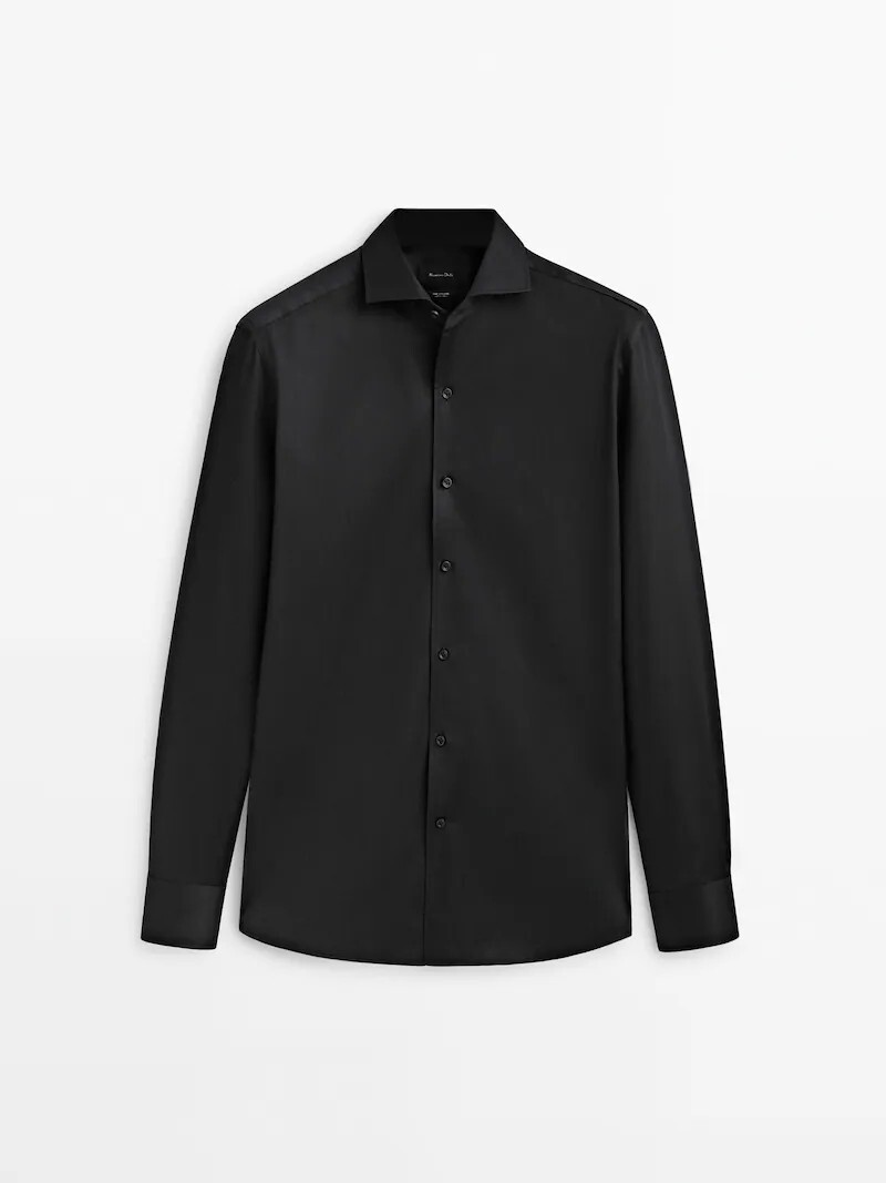 

Рубашка приталенного кроя из фактурного хлопка Massimo Dutti, черный