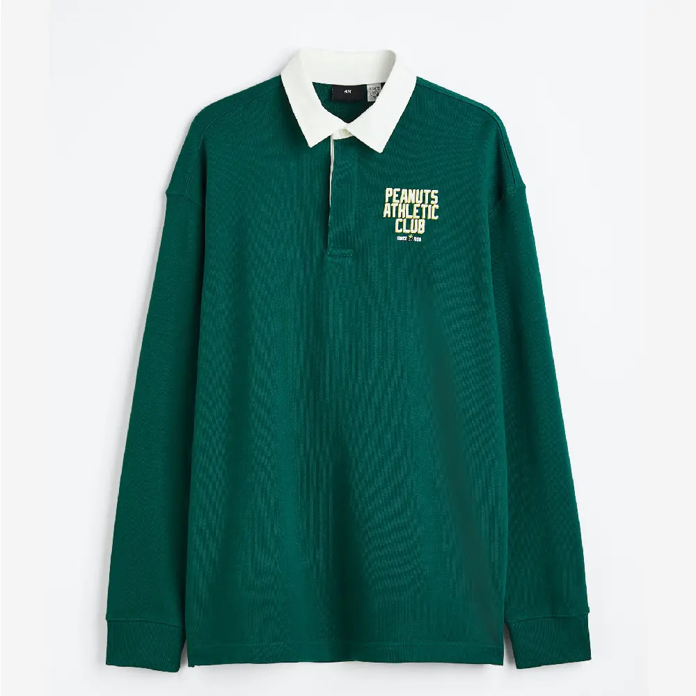 

Футболка-поло H&M Relaxed Fit Printed Snoopy, темно-зеленый