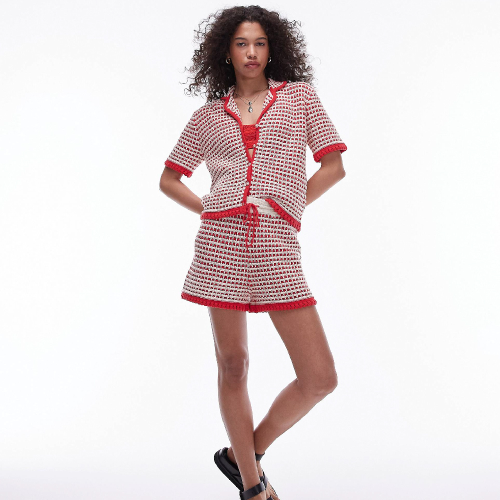 Шорты Topshop Knitted, красный/бежевый шорты topshop knitted stripe черный белый
