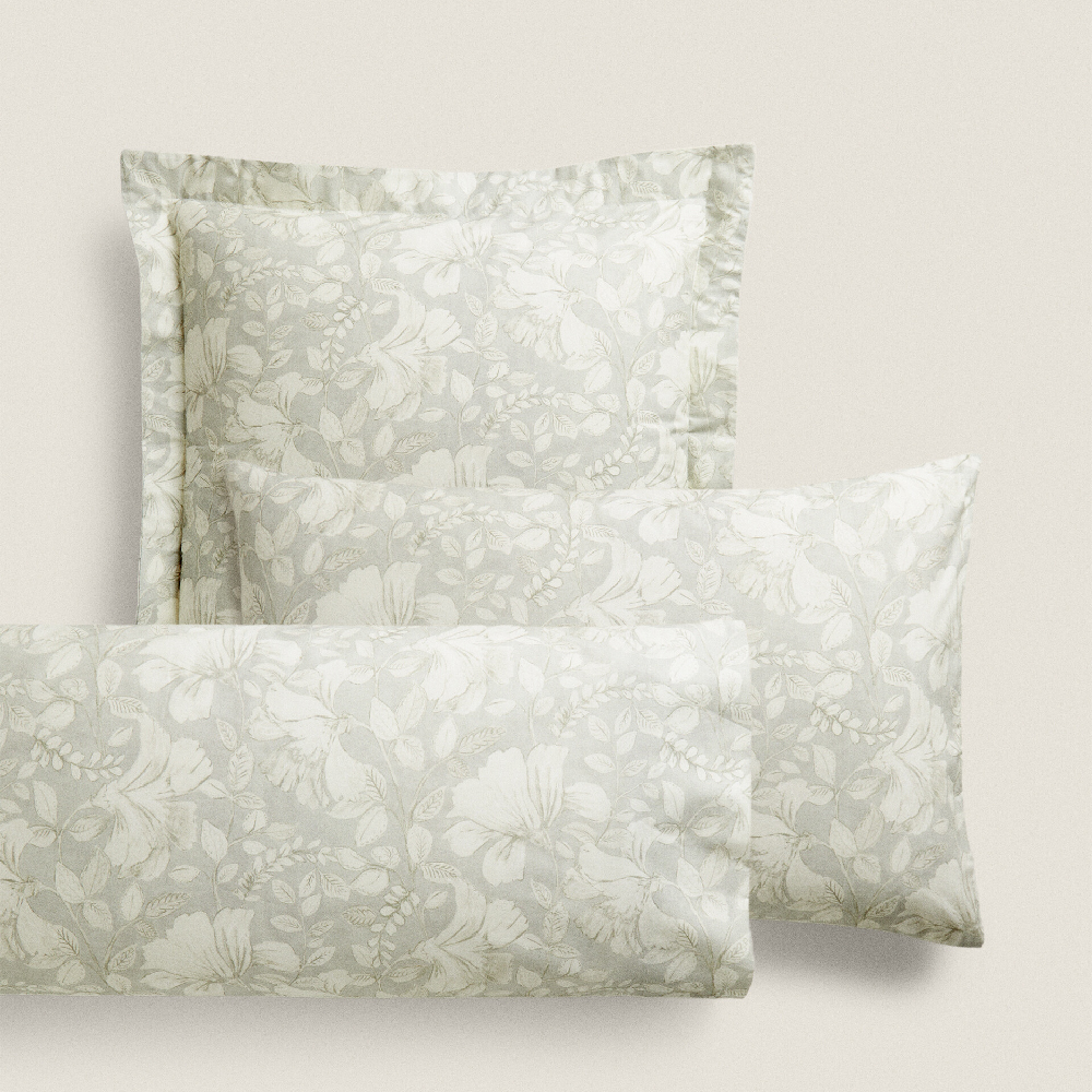 Наволочка Zara Home Floral Print, серо-зеленый наволочка zara home leaf print белый