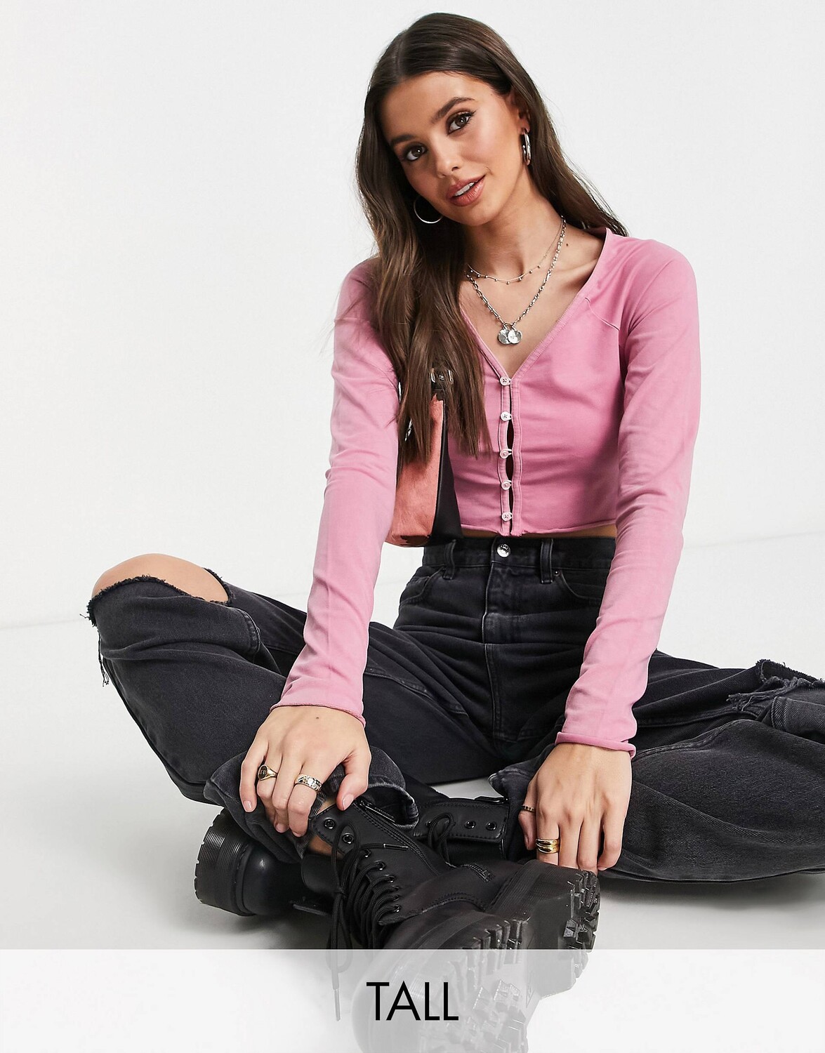 

Розовый укороченный кардиган на пуговицах Topshop Tall