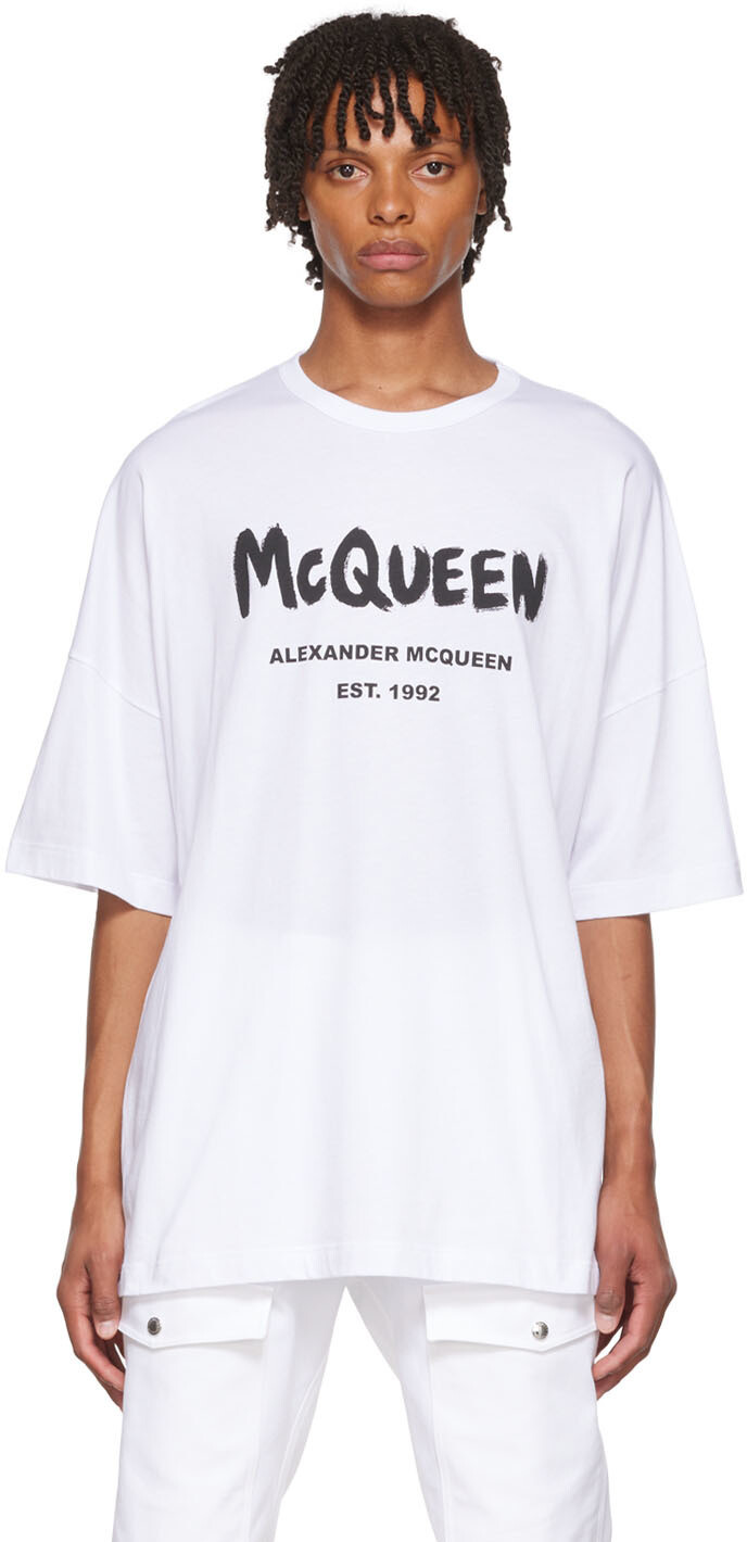 

Белая футболка с граффити Alexander McQueen, Белый