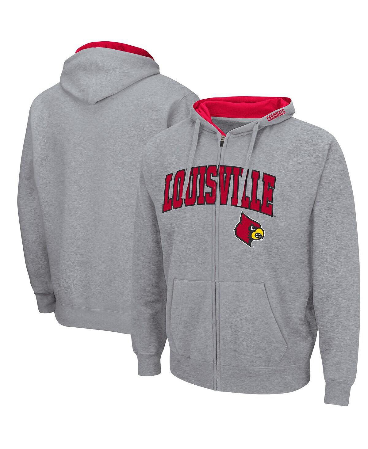 

Мужская толстовка louisville cardinals arch and logo 3.0 с капюшоном во всю длину и молнией серого меланжевого цвета Colosseum, мульти