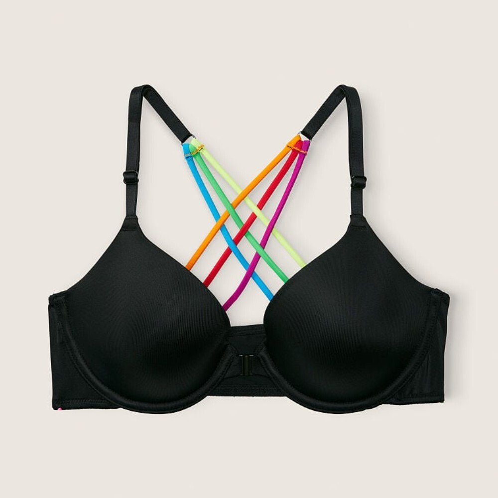 

Бюстгальтер на косточках Victoria's Secret Pink Push-up, черный/мультиколор