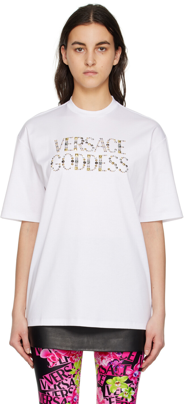 

Белая футболка с заклепками Goddess Versace, Белый