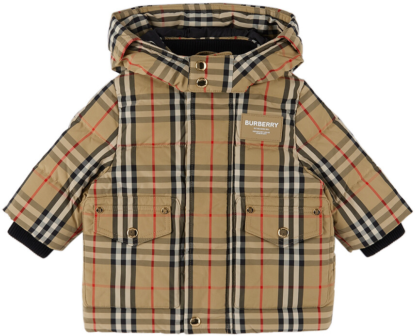 

Бежевая пуховая куртка в винтажную клетку Baby Beige Burberry