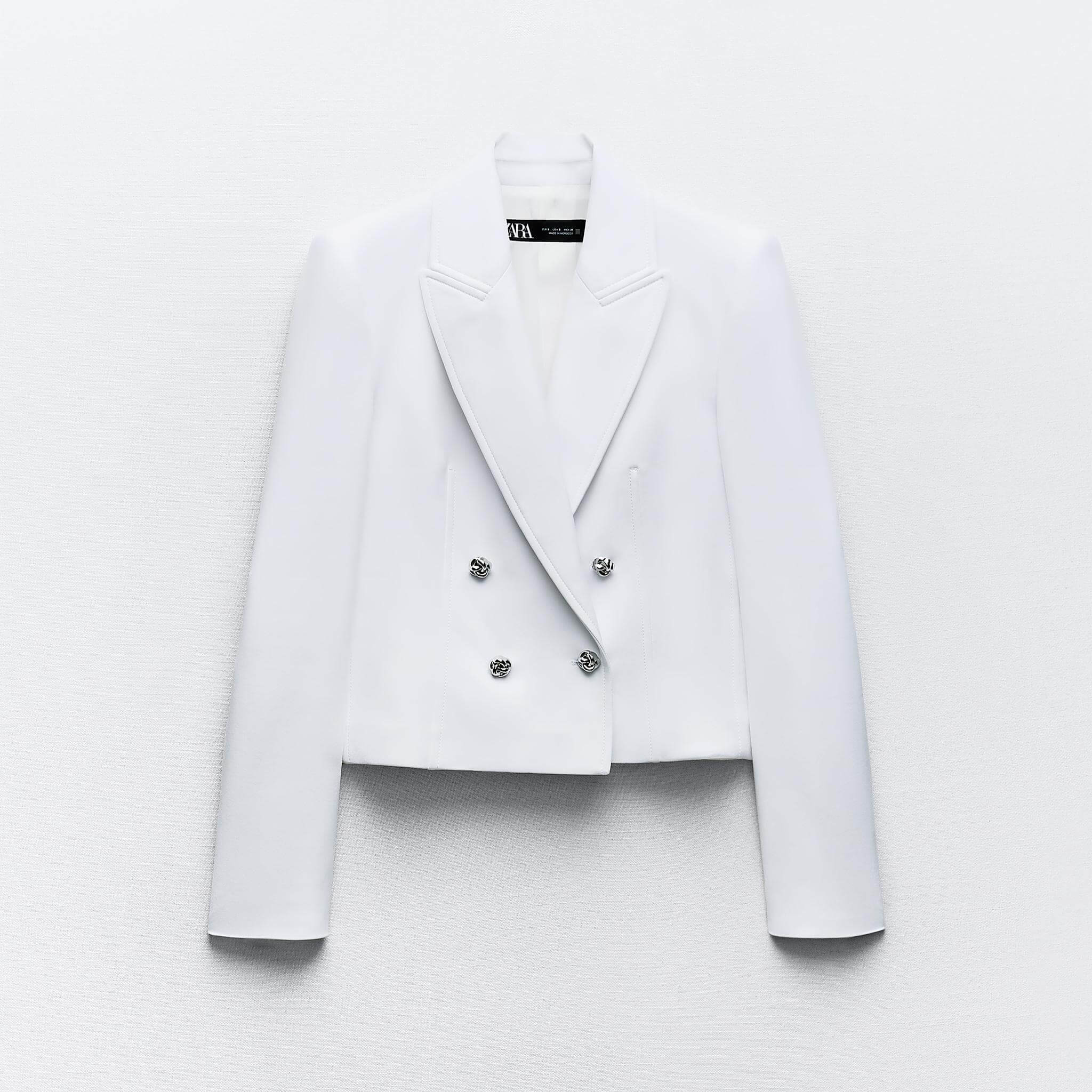 Блейзер Zara Cropped Double-Breasted, белый suyadream женский шелковый блейзер шелковый двубортный пиджак с рукавами 3 4 летние шикарные блейзеры 2021 весенне осенние куртки