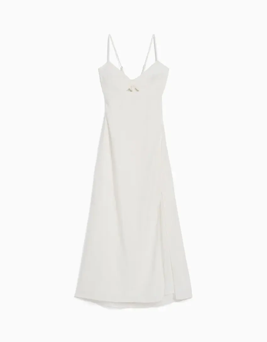 

Платье-миди Bershka Linen Blend With Straps, белый