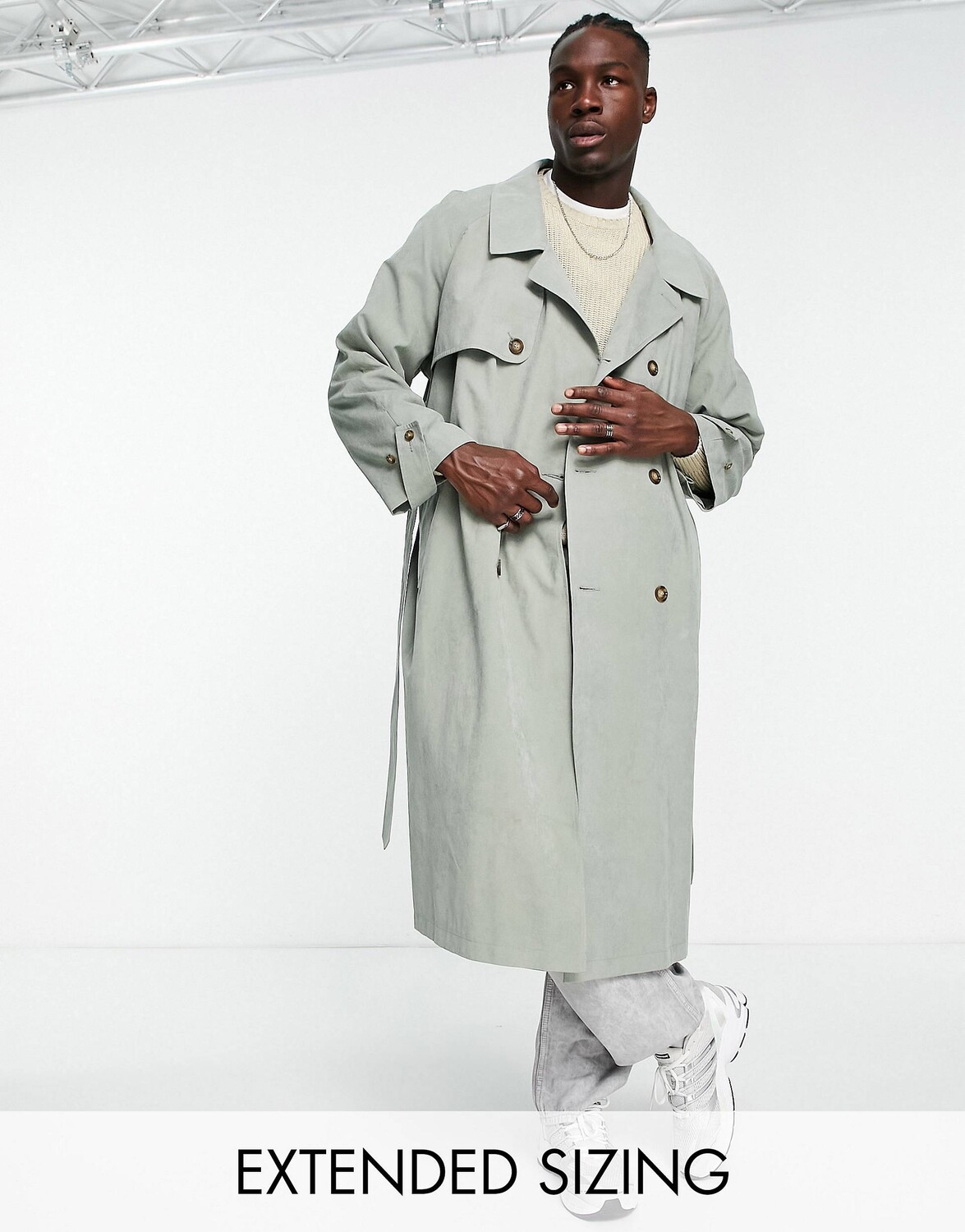 

Водостойкий тренч оверсайз цвета шалфея ASOS DESIGN, Серый