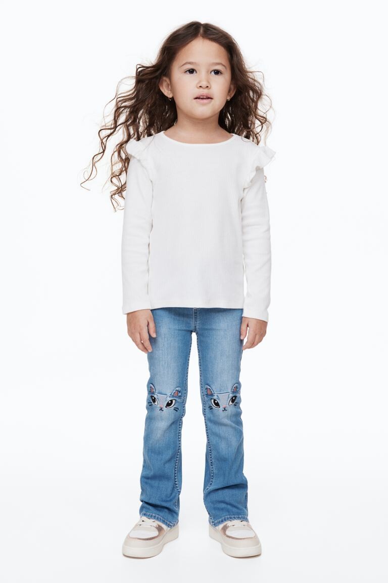 

Расклешенные джинсы без застежек H&M, голубой деним/кошки