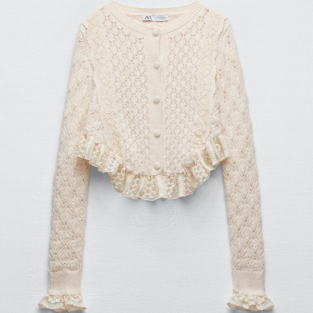 

Кардиган Zara Knit With Lace, светло-бежевый