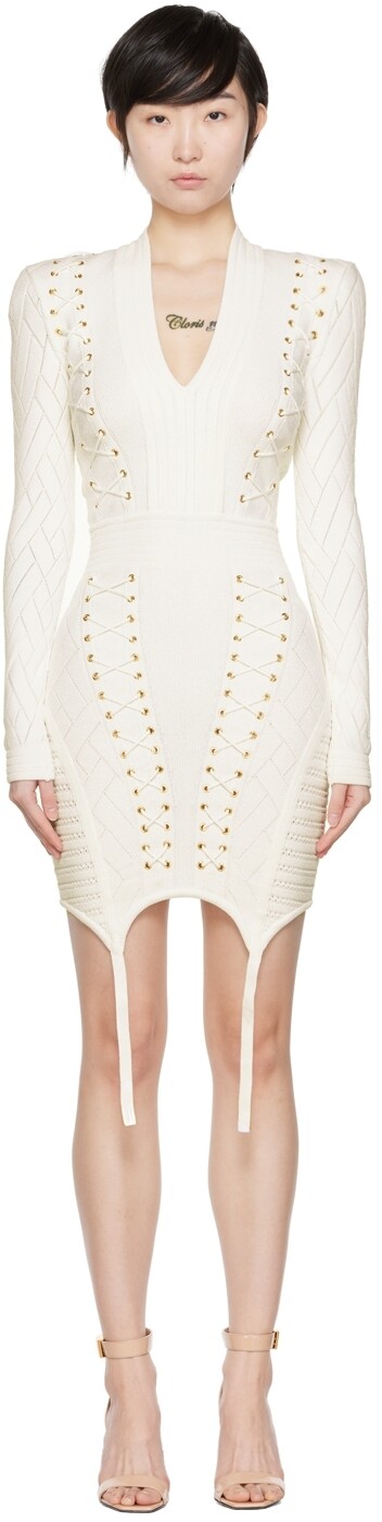 

Белое мини-платье из вискозы Balmain