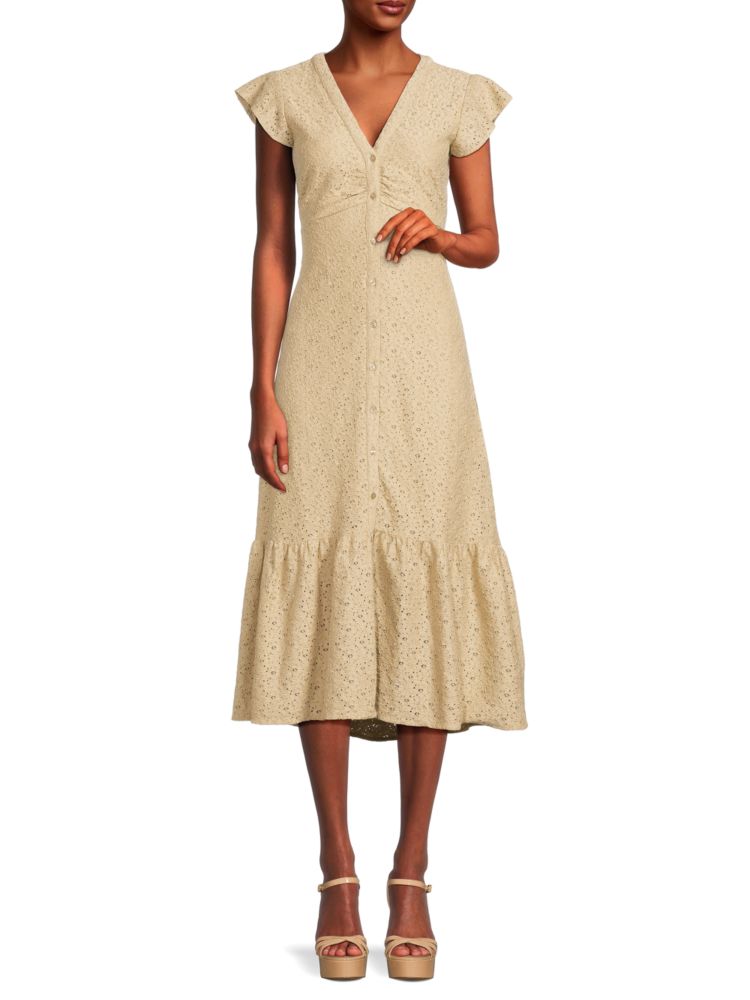 цена Кружевное платье миди Eva с флаттером Vero Moda, цвет Trench Coat