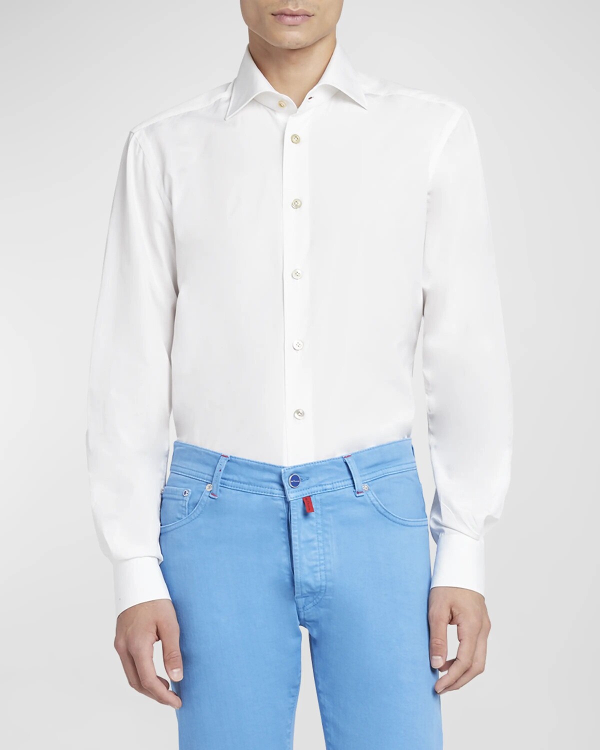 

Мужская однотонная классическая рубашка из твила Kiton, цвет White