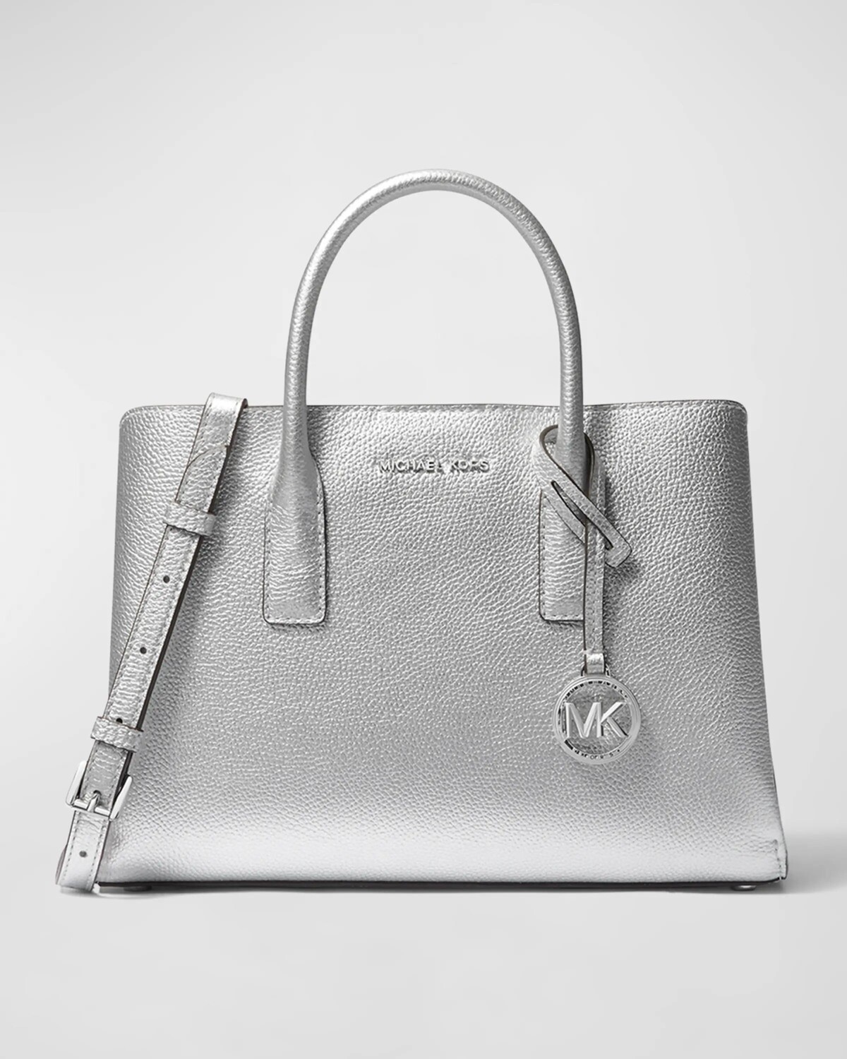 

Маленькая кожаная сумка-саквояж Ruthie металлизированного цвета MICHAEL Michael Kors, цвет Silver