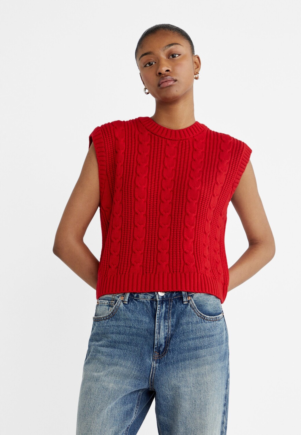 

Жилет косой вязки Stradivarius, красный