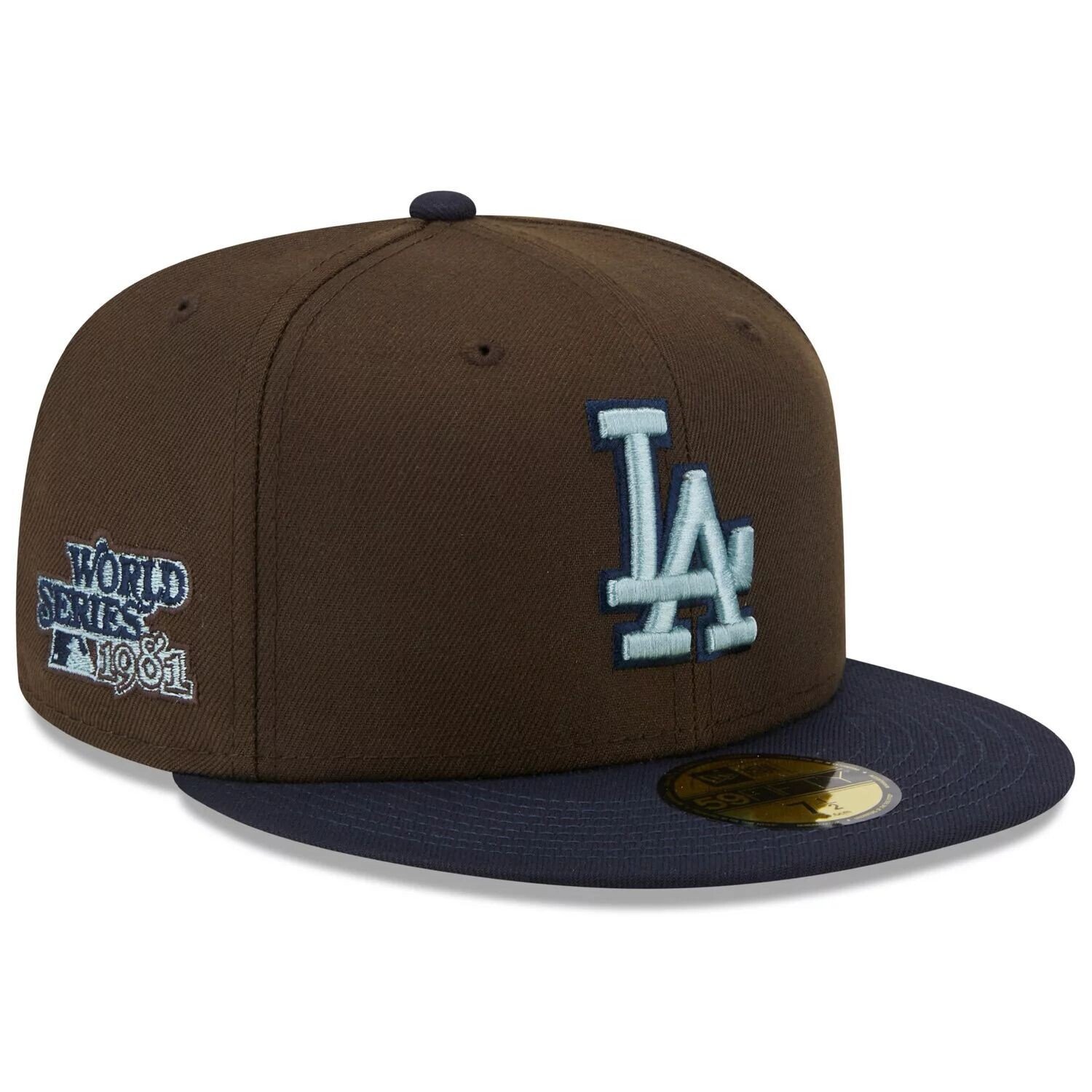 

Мужская облегающая шляпа New Era коричневая/темно-синяя Los Angeles Dodgers 1981 World Series орех 9FIFTY