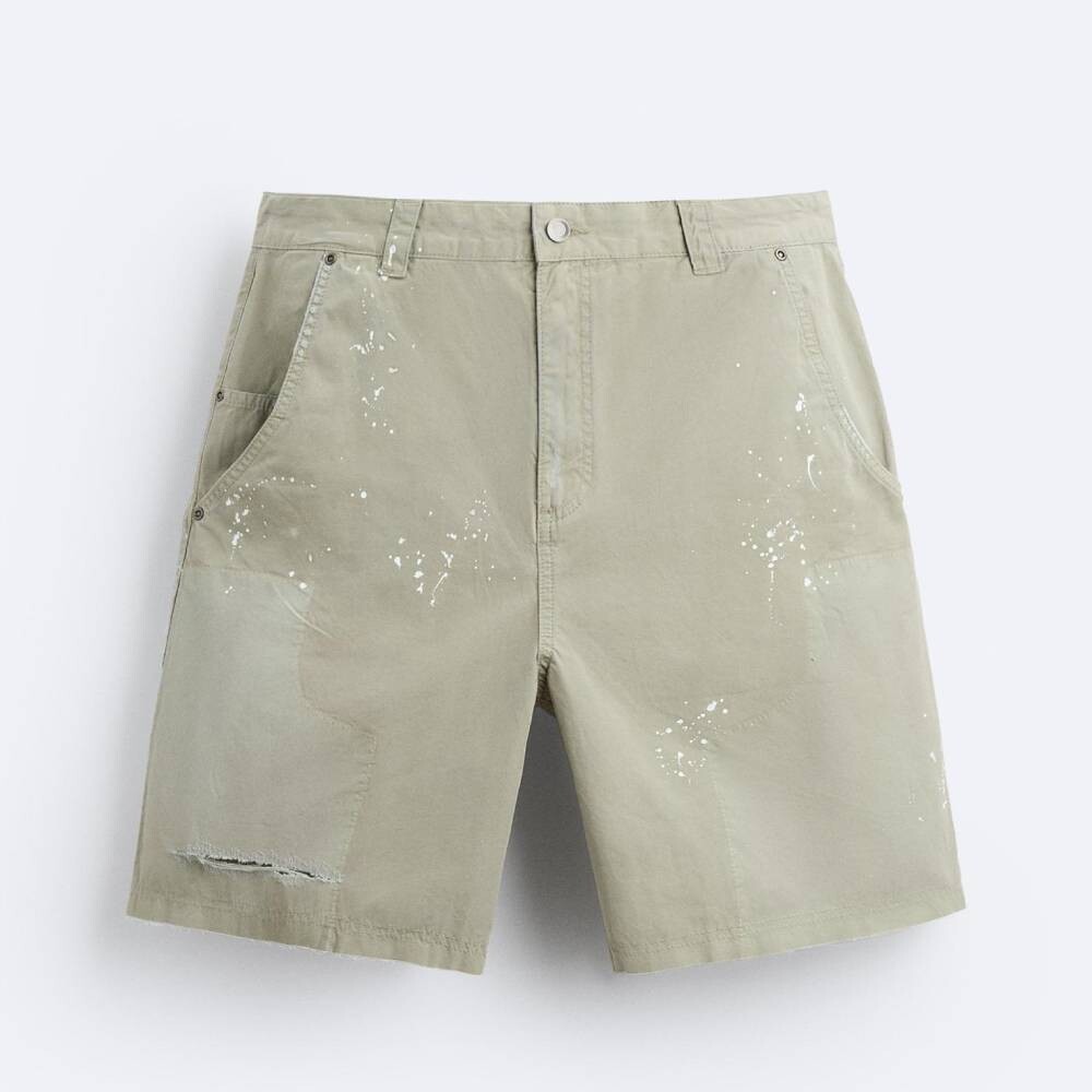 

Шорты Zara With Paint Splatter, серый / бежевый