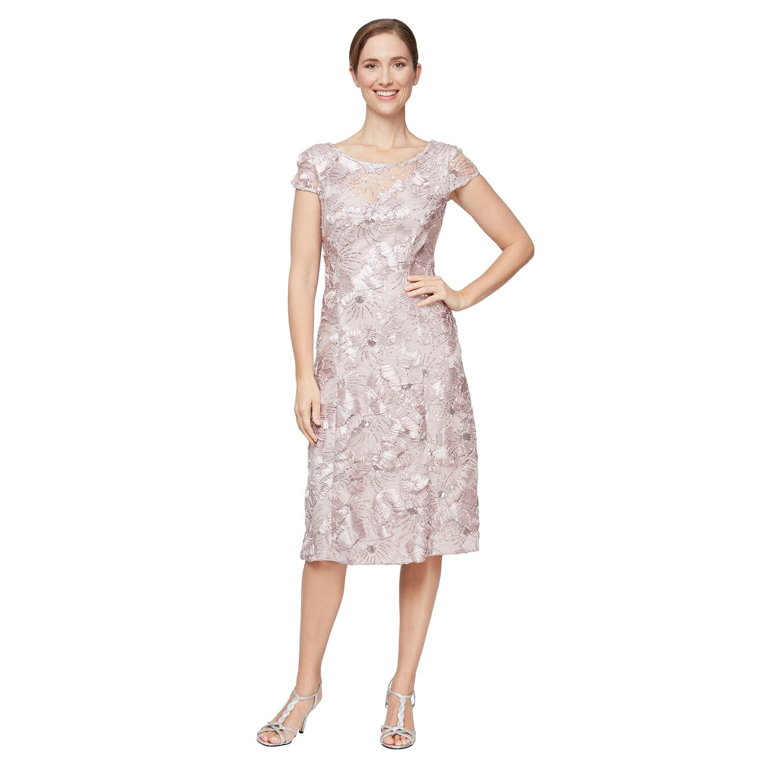 

Платье Alex Evenings, Tea Length A-Line Soutache Dress with Cap Sleeves