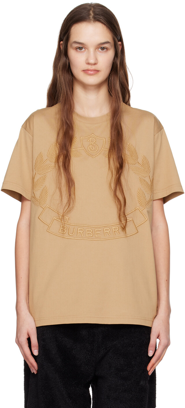 

Коричневая хлопковая футболка Burberry, Коричневый, Коричневая хлопковая футболка Burberry