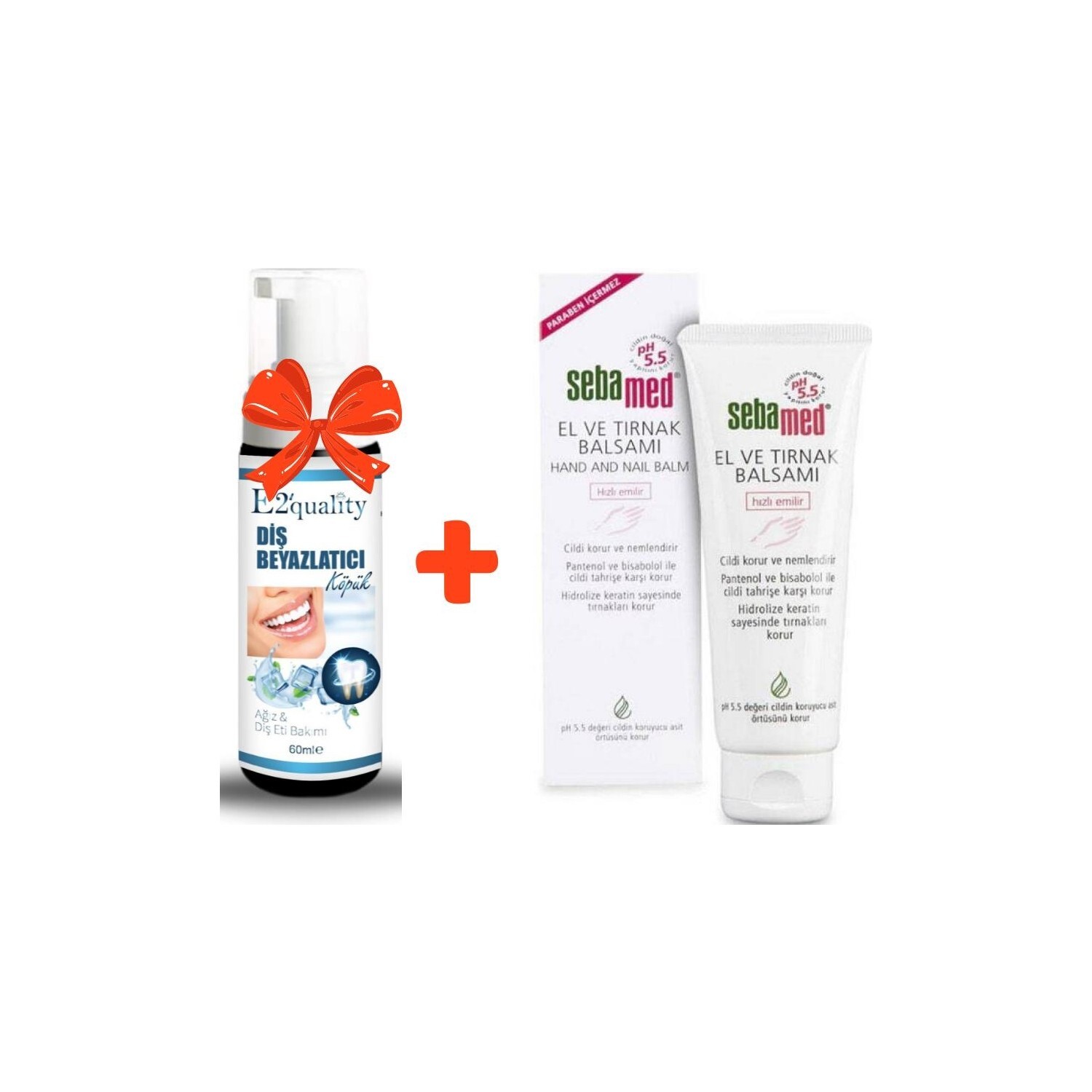 

Пена для отбеливания зубов E2' Quality + Бальзам Sebamed для рук и ногтей, 75 мл