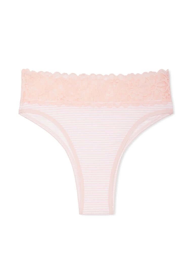 

Трусы-бразильяно Victoria's Secret Lace Waist Cotton, светло-розовый/белый