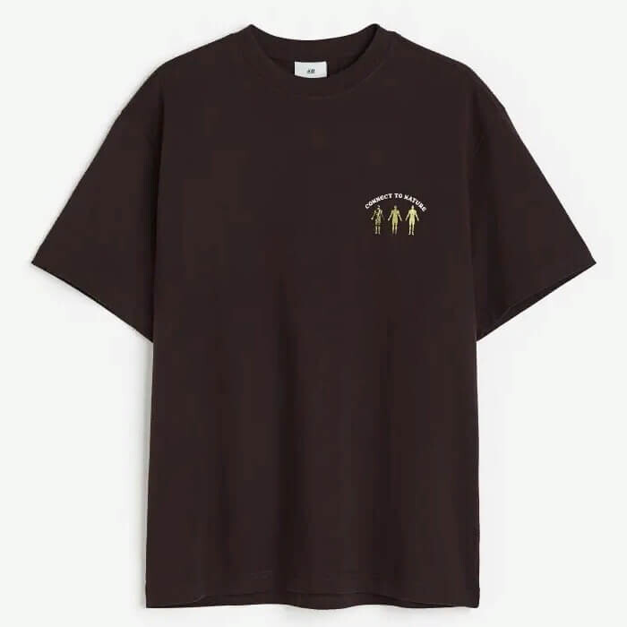 

Футболка H&M Connect to Nature Relaxed Fit Printed, темно-коричневый