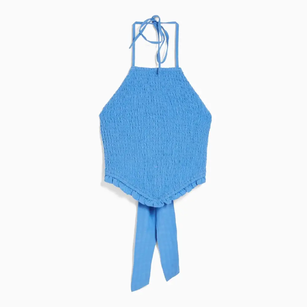 

Топ Bershka Halter With Tie Detail And Shirring, синий