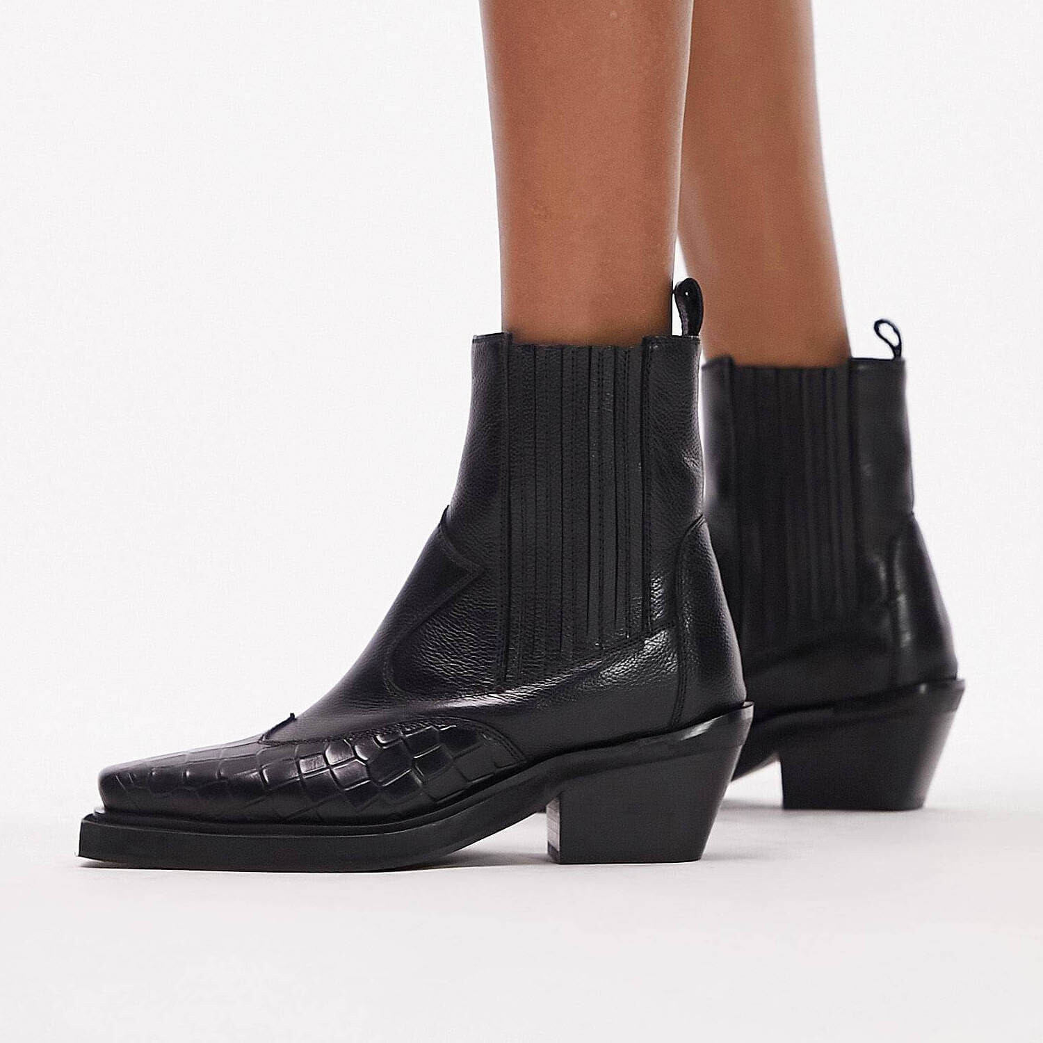 

Кожаные ботинки без застежки Topshop Miffy Western Ankle, черный