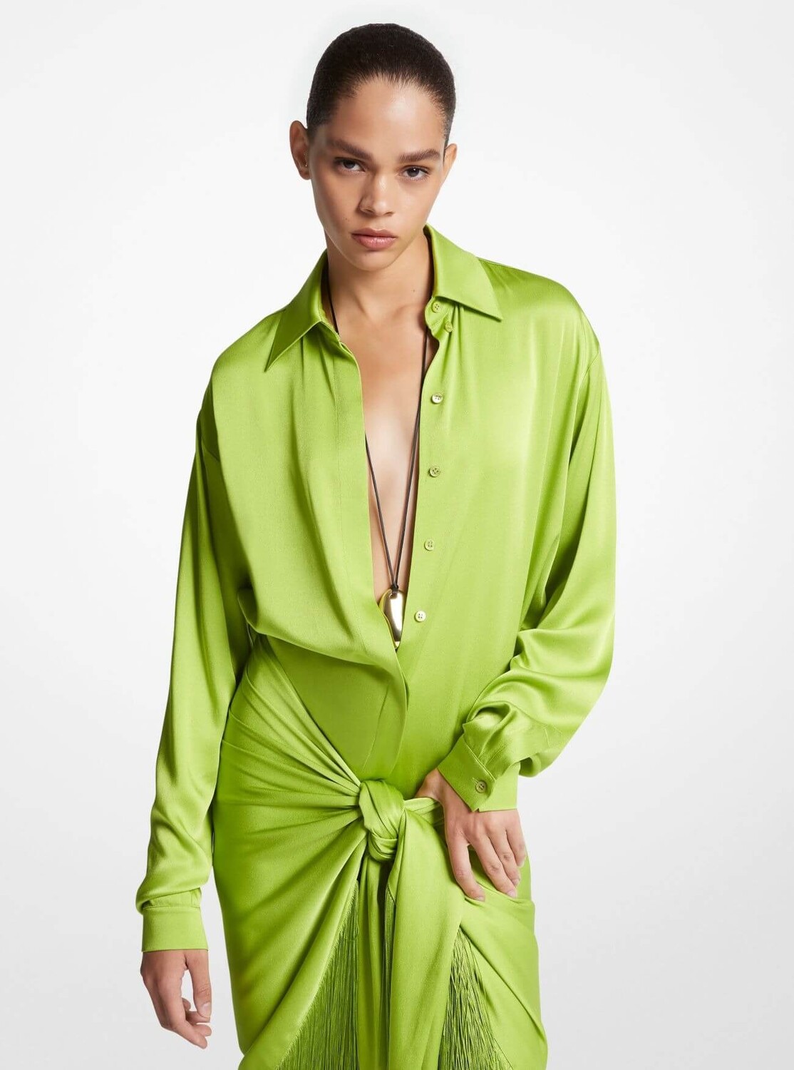 

Рубашка Michael Kors Charmeuse Boyfriend, лайм