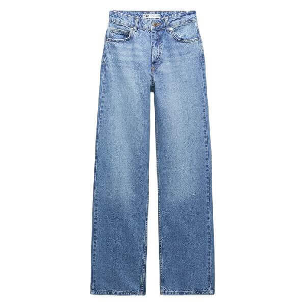 

Джинсы Zara Z1975 High Rise Straight Fit Long Length, выцветший синий